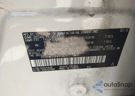 2015 Toyota Rav4 Limited z USA, uszkodzony, nr VIN 2T3YFREV3FW172621